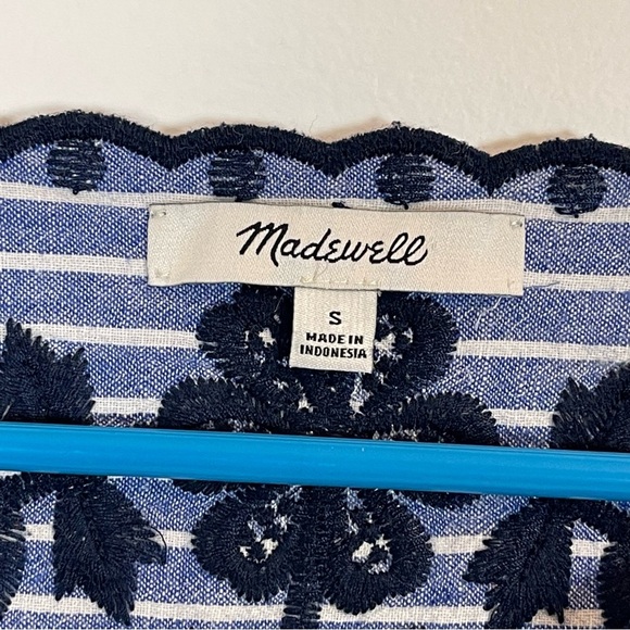 Madewell Breeze Embroidered Shift Dress v neck striped 2/3 sleeve pocket size S - Picture 3 of 7